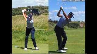 Justin Thomas golf swing  Long Iron faceon amp downtheline July 2017 [upl. by Rrats]